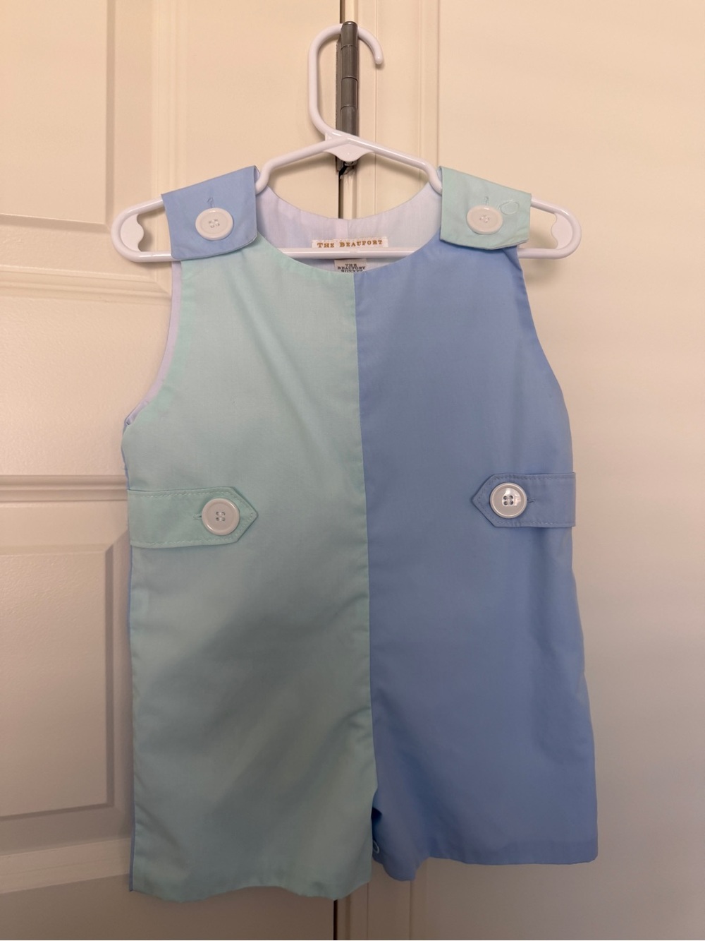 The Beaufort Bonnet Company Two-Tone Light Blue and Pistachio Romper